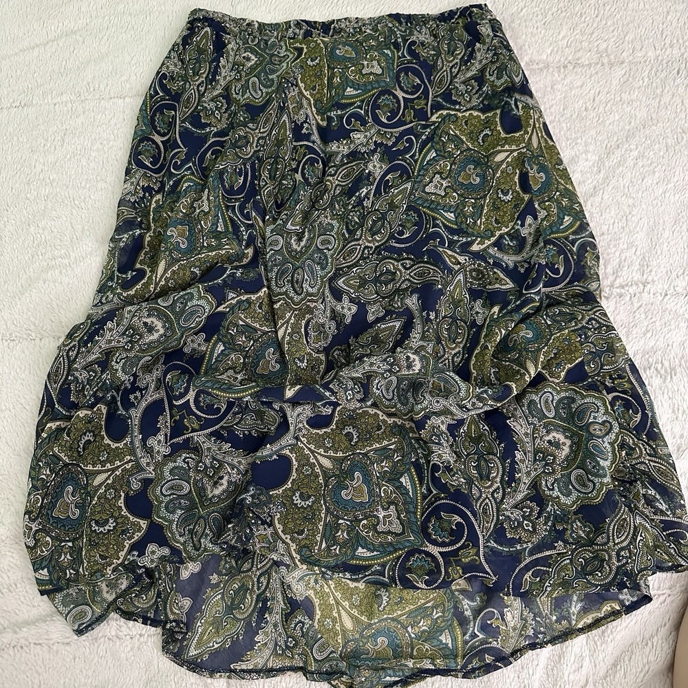 Vintage Boho Tiered Ruffle Skirt Paisley Green‎ Cottagecore Midi Festival Hippie